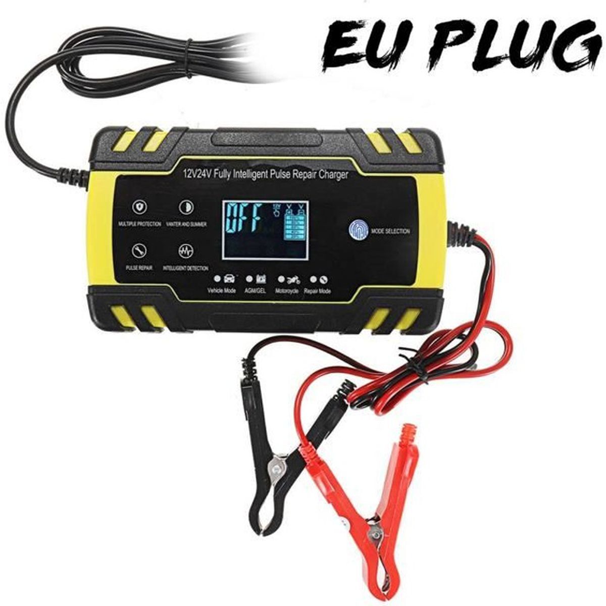 Chargeur batterie voiture 12V/24V 8A avec écran LCD et chargeur batterie moto intelligent