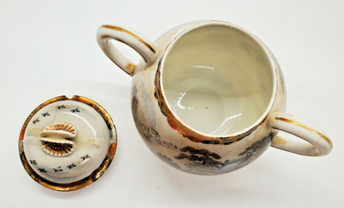 Antique Chinese Porcelain Lidded Bowl Pot Gilt Landscape Scene - Picture 8 of 12