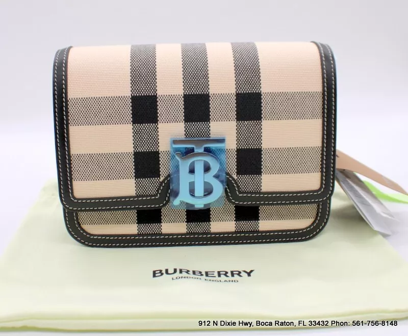 Burberry Small TB Check Jacquard Canvas Shoulder Butterbeige Black Bag