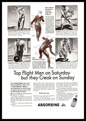 1937 Absorbine Jr. Bottle Golf Bowling Tennis Handball Weekend Warriors Print Ad