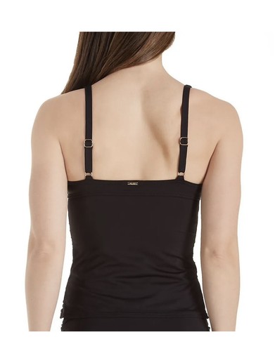 Anne Cole 34D 32DD Twist-Front Ruched Tankini Top Black Underwire No soft cups - Afbeelding 13 van 13