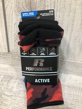 Russell Boys 360 Crew Socks, Performance 3 Pack Red, Blue, Bk Assorted