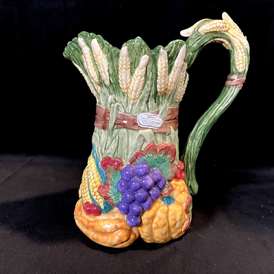 Vintage Fitz & Floyd Harvest Home Gourds Corn Grapes Pitcher 1 3/4