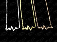 925 Sterling Silver / 18K Gold Rose Heartbeat Necklace Wave Wavey Bar Heart Beat