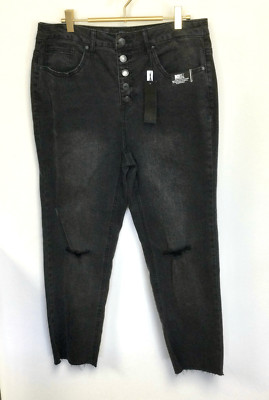 NWT Stitch Star Womens Black Distressed High-Rise Ankle Straight Jeans Size 12