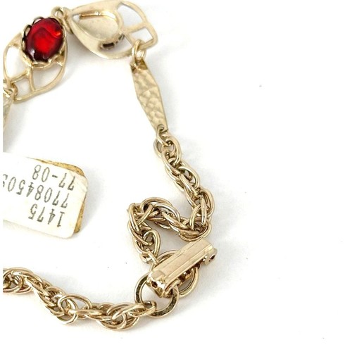Vintage Deadstock Armband goldfarben mit roten Glas Cabochons - Bild 4 von 5
