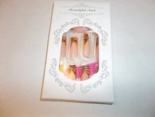 French Tip Press on Nails Long Square Fake Nails Orange Tiger Stripe