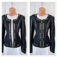 Frank Lyman Black Jacket With Faux Leather Trim And Chain Detail Uk Size 10