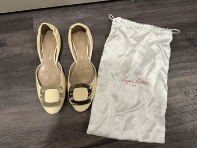 ROGER VIVIER Patent Leather D Orsay Ballerina Flats White 36.5 US 6