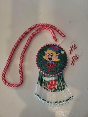 Christmas Elf Medallion And Candy Cane Earrings Handmade