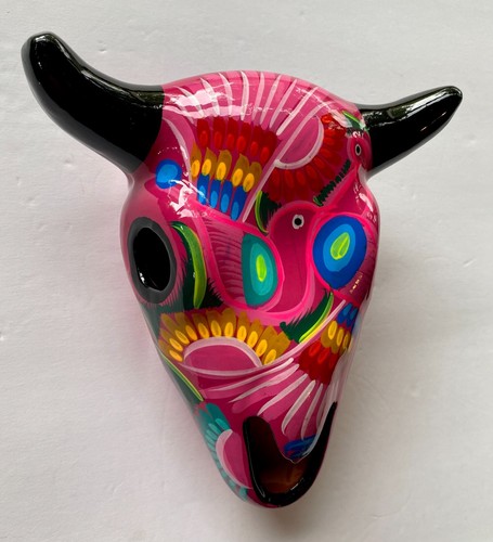 Keramik Keramik Figur Kuh Büffel handbemalt Vogel Stier Horn Cowboy #29 - Bild 5 von 7