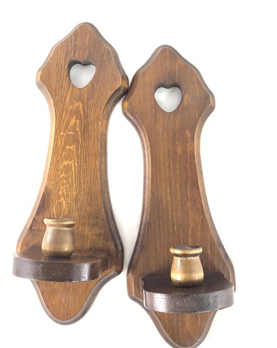 Wood Candle Holders Set Of 2 Wall Country Farmhouse - Picture 2 of 3