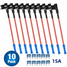 10 Set 12V 15 Amp Car Add-a-circuit Fuse TAP Adapter Kit Mini ATM APM Blade Fuse