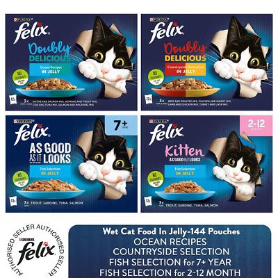 144 x 100g Felix Katzennassfutter Countryside, Ocean Rezepte oder Mix Fisch in Gelee
