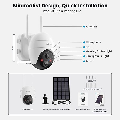 ieGeek Wireless Outdoor Solar Security Cameras 5MP 360° PTZ WiFi