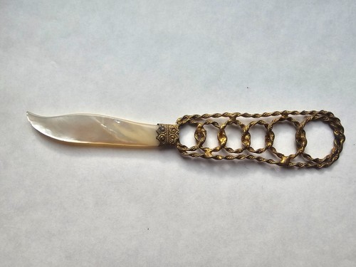 Vintage Gold Vergoldet Perlmutt Messer Brieföffner Drahtgriff Antik