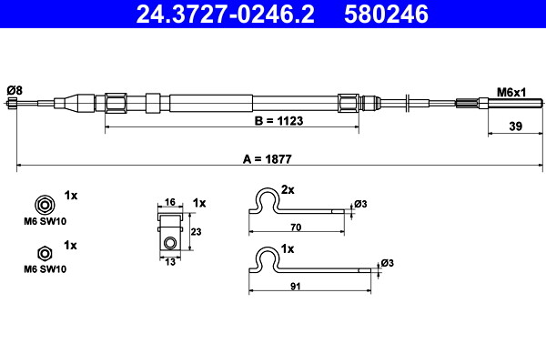 ATE 24.3727-0246.2 Cable, parking brake for BMW