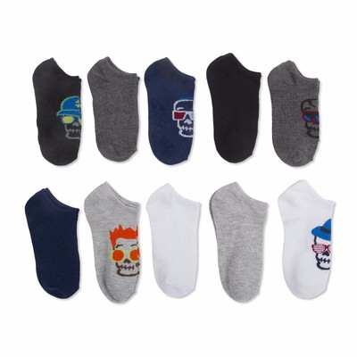 Walmart Brand Boys No Show Socks Skulls 10 Pair Large Shoe Size 4-10