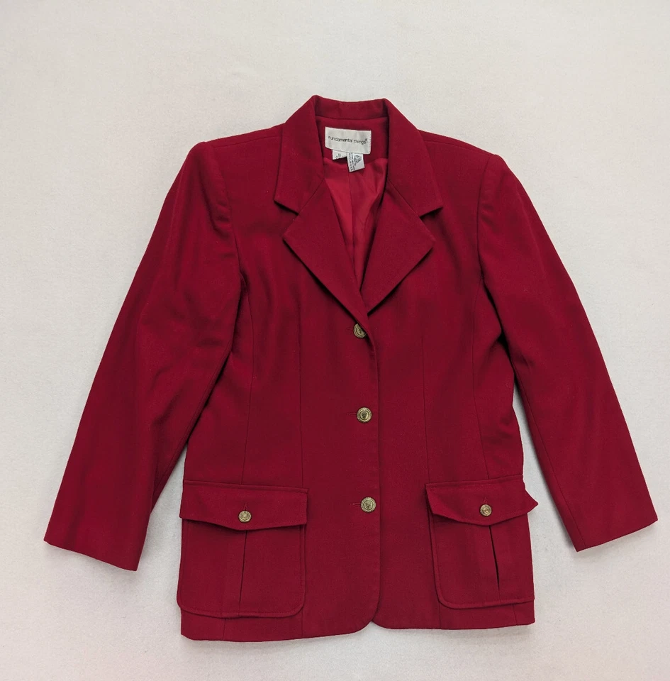 Chaqueta Blazer Fundamental Things Vintage Para Mujer Talla 12 Roja 100% Lana Foto 2 de 4