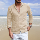 Shirt Button-Down Cotton Linen Men's Long Sleeve Casual Hawaiian Beach Plain NEW