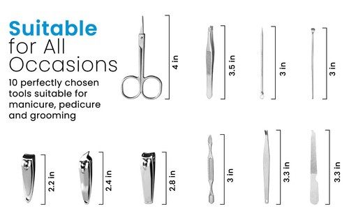 10pcs Nail Care Kit Cutter Set Clippers Manicure Pedicure Cuticle Tool Gift Set - Picture 3 of 21