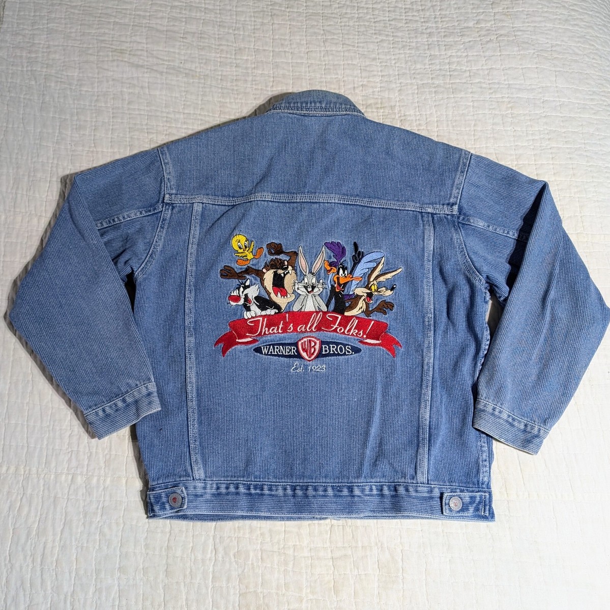 Vintage 90s Looney Tunes Jean Denim Cord Jacket Trucker Warner