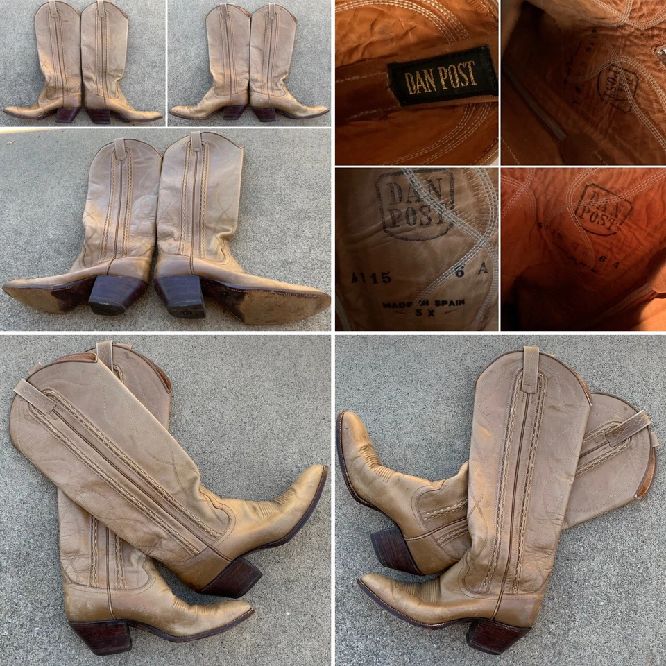vintage Dan Post boots western cowboy cowgirl leather made in Spain size 6 A  - Image 2 of 4