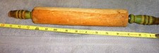 VTG ANTIQUE KITCHEN FARMHOUSE ROLLING PIN GREEN WOOD METAL PINNED HANDLE 17"