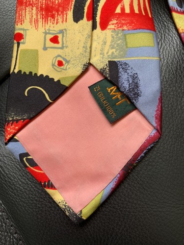 Corbata de cuello vintage IMFT seda multicolor abstracta 3,5"x59" - Imagen 5 de 6