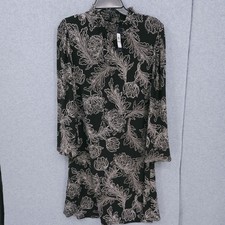 Tommy Hilfiger Printed A Line Shift Black Long Sleeve Dress Womens Size 12 NWT