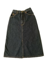 Vintage Union Made 100 Cotton Denim Jean Skirt Midi Womens Small 24  Waist USA