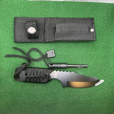 O.D. Paracord Knife w/ Magnesium Fire Starter and Sheath- Black Camping Blade