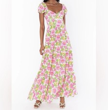Show Me Your Mumu Cathy Linen Blend Puff Short Sleeve Maxi Dress Fresh Floral XS