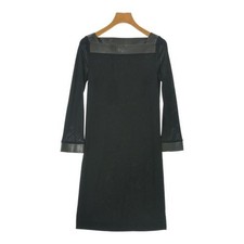 GUCCI Dress Long Sleeve Rayon Leather Black Square Neck Length 33.9in Size XXS