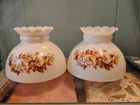 VTG White Milk Glass Hurricane Parlor Lamp Shade Floral Design 6" Tall 8" Wide