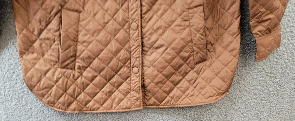 1 Chaqueta acolchada acolchada acolchada Sunset Lane para mujer 1X marrón bolsillos cierre a presión con botones Foto 3 de 4