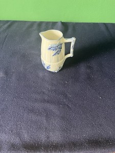 Antique English Salt Glazed Cream Jug ,Blue And White Coloring,Gold Embossed