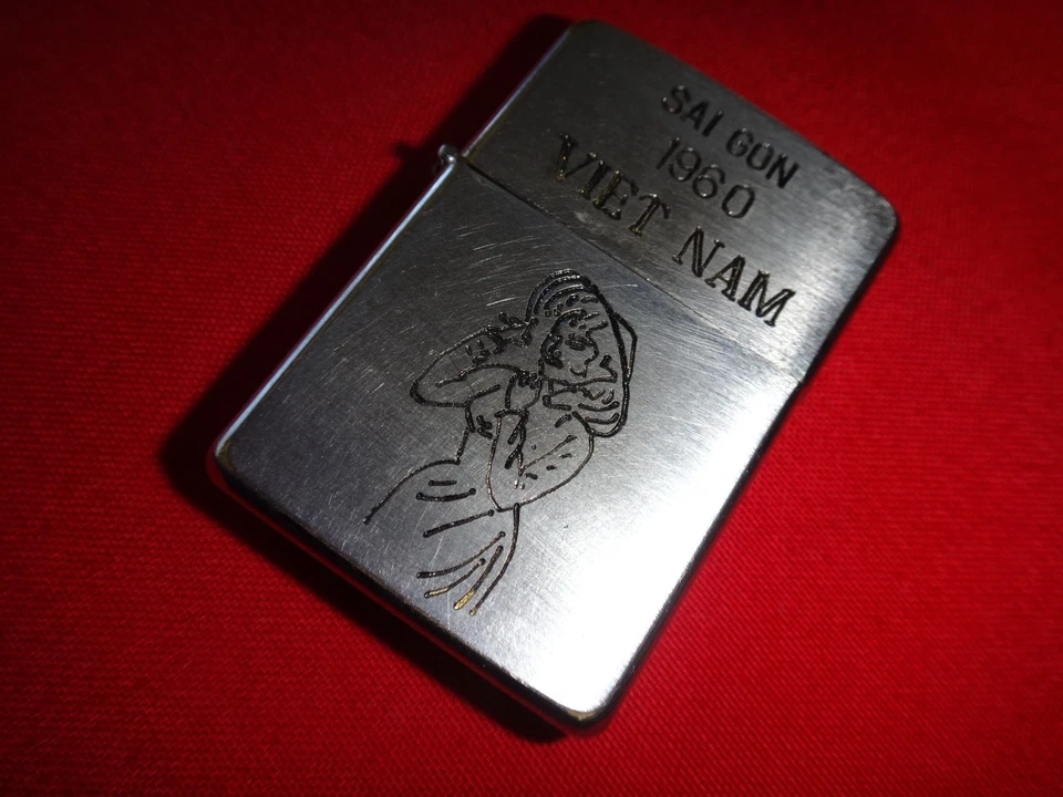 Vietnam War Vintage Zippo Lighter SAIGON 1960 VIETNAM and Lady in Long Dress - Image 2 of 4