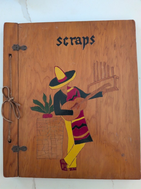 Vintage Wooden Hinged Cover Scrapbook Sombrero Mexico Theme 