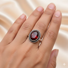 Red Garnet Gemstone 925 Sterling Silver Jewelry All Size Ring For Gift