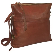 Margot NY Crossbody / Shoulder Handbag, Cognac Brown, Supple Leather w Brass LRG