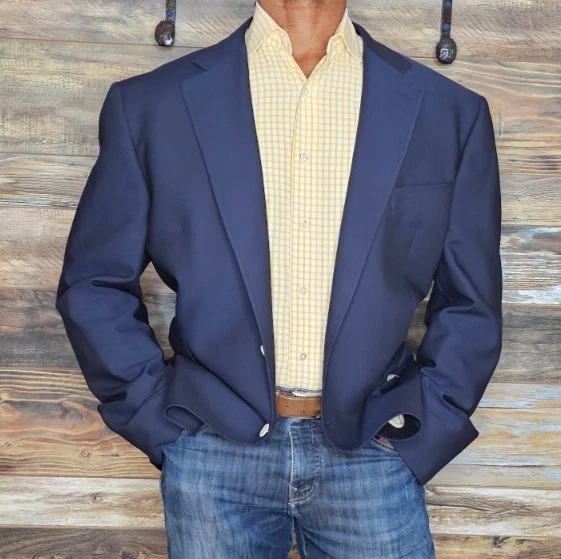 Tombolini 意大利制造 100% 羊毛海军蓝缝制翻领西装外套 52L — 第 4/4 张图片