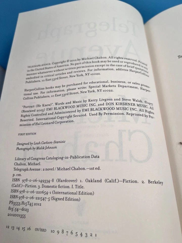 🔥2012 TELEGRAPH AVENUE Michael Chabon HC 1st Ed. Harper Collins🔥 Foto 2 de 2