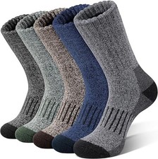 Merino Wool Socks for Men, 5 Pairs Thermal Warm Hiking Super Thick Crew Work