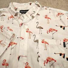 Molokai Surf Co Flamingo Shirt Mens L White Hawaiian Button Down Short Sleeve