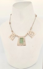 Luli Hammersztein strling silver Greek key Roman glass toggle clasp necklace 17"