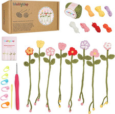 Crochet Kit for Beginners - 8 Flower Bookmarks Knitting Kit W/Step-By-Step Video