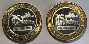 (2) Westward Ho $10 Silver Strike Tokens 1999 Ho-Waiian Luau in Case UNC