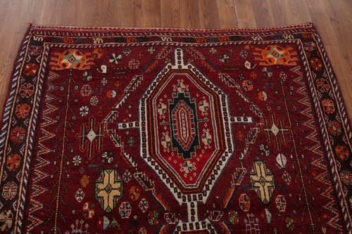 Geometric Tribal Area Rug 4x5 Ft Handmade Red Wool Carpet Traditional Rug - Bild 14 von 22