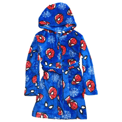 Boys Plush Blue Fleece Spider-Man Bath Robe Spiderman House Coat 6-7